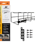 Cord Wire Tray Desk Cable Organizer 32 Inch Open Slot Raceway To Tidy Cables Wires And Cords On Desks Office Cable Management Kit Pack Of 2 Black For Home And Office Use with mounting hardware next to packaging.