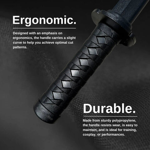 Close-up of handle, Mokume Style Polypropylene Practice Katana With Black Saya Scabbard 24.5 Inch Training Samurai Sword