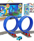 Hedgehog Themed Race Track And Toy Car Bundle With Expandable Track, race cars, stickers, and accessories for kids' active play
