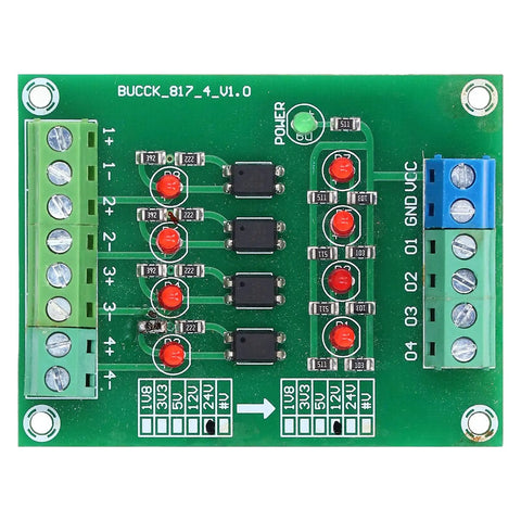 Optocoupler Isolation Board 24V To 5V PLC Converter Module With 4 Channel High Speed Isolation, green circuit board design