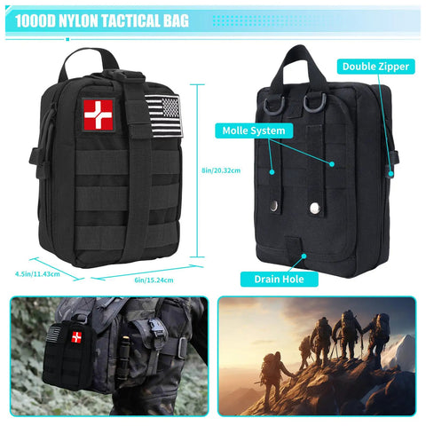 236 Piece Survival Gear Kit With First Aid Medical Supplies, Tactical MOLLE Pouch, Outdoor Adventure Ready shown in use