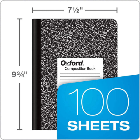 Campus Ready Composition Notebooks For School And Homework Black Marble Covers College Ruled Paper 100 Lined Sheets Each 12 Pack with dimensions.