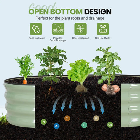 Raised Garden Beds Kit With Galvanized Planter Boxes 4x2x1 Ft Oval Outdoor Bed For Vegetables Fruits Flowers Herbs open bottom design