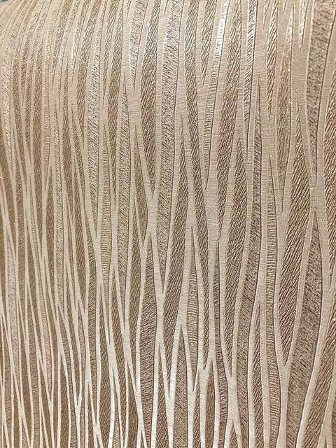 Moonlight Forest Glitter Textured Wallpaper With Flocking, Extra Thick Vinyl Coated, Plain Stripe Taupe Khaki Gold Roll close-up