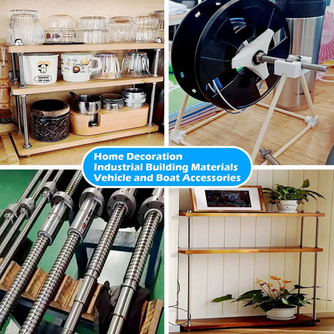 6 Pcs M5 X 200mm Fully Threaded Rod Kit Featuring Top Shelf 304 Stainless Steel With Rust Proof Machine Threads Paired With Nuts And Flat Washers For No Sweat Hanging And Rock Solid Clamping Jobs on display with home decoration and industrial materials.