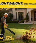 Person using Cordless Leaf Blower Delivers 480 CFM At 170 MPH With Six Speed Settings And Digital Display on lawn