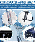 66 Piece Stainless Steel Cotter Ring Kit In 5 Sizes With 316 Grade Pins For Clevis And Hitch Pins, installed on marine hardware