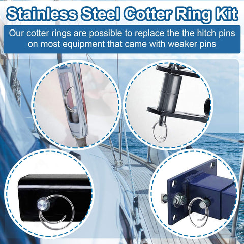 66 Piece Stainless Steel Cotter Ring Kit In 5 Sizes With 316 Grade Pins For Clevis And Hitch Pins, installed on marine hardware