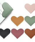 Top Tier Handmade Leather Heart Bookmarks Six Piece Set Soft Pu Leather Page Markers with assorted colors and tight stitching.