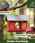 Outdoor Hanging Bird Feeder With Dual Mesh Compartments, Metal Seed Tray, And Weatherproof Roof, 3 lb Large Capacity, Red Finish