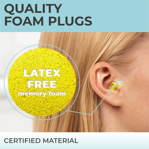 Small Ear Canal Sleep Ear Plugs, 40 Pack Noise Cancelling Ear Plugs, 32 dB Sound Blocking For Snoring, ear shown with plug