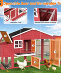 Backyard Chicken Coop For 4 To 6 Hens, 84.7 Inch Long Outdoor Hen House With Nesting Box, All Weather Roof, Leakproof Tray, Red