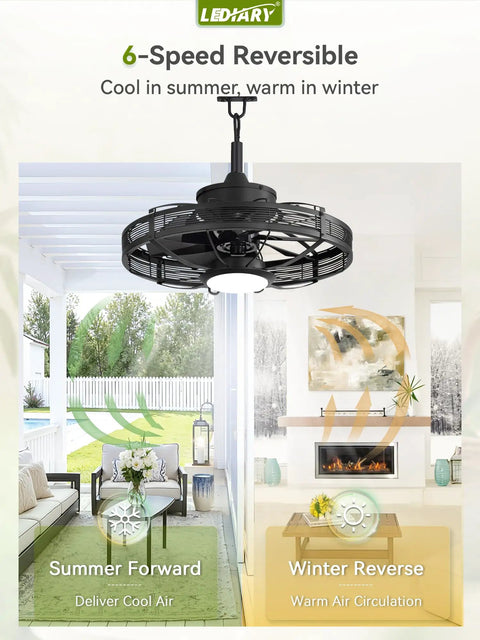 20 Inch Outdoor Ceiling Fan With Lights For Gazebos And Patios IP65 Waterproof Caged Ceiling Fan with summer winter use diagram