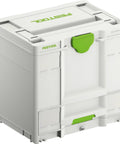 Sys3 Combo M Drawer Systainer with front access in a tower pro grade tool organizer, white plastic, front view
