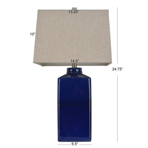 Kennedy Ceramic Table Lamp Blue With Rectangular Linen Shade 3 Way Light For That Cozy Living Room Vibe with measurements