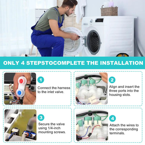 Image of a person installing a Straight Up Solid Washer Water Inlet Valve W11165546 W11096267 in a washing machine.