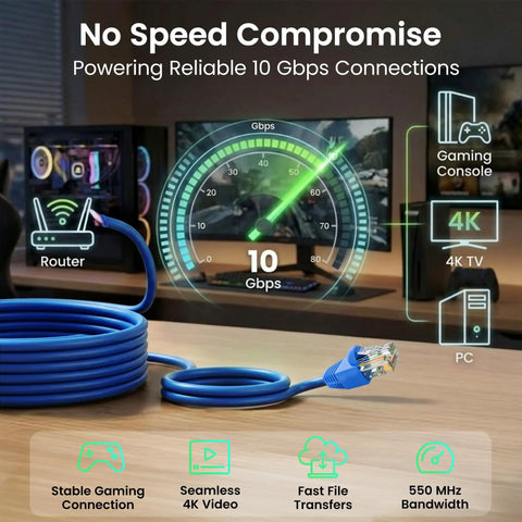 Cat 6 Ethernet Patch Cable 3 Ft Blue Pack Of 10 Snagless RJ45 Cables For Router PC Server And Gaming Rig 550 MHz 10 Gbps