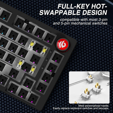 Top Shelf Wireless Mechanical Keyboard Kit With Rock Solid Gasket Mount Design, showing full-key hot-swappable design for customized switches.