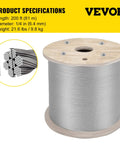 Heavy Duty 1/4 Inch Stainless Steel Cable 200 Ft 7x19 T304 Aircraft Wire Rope Kit spool for decks and railings