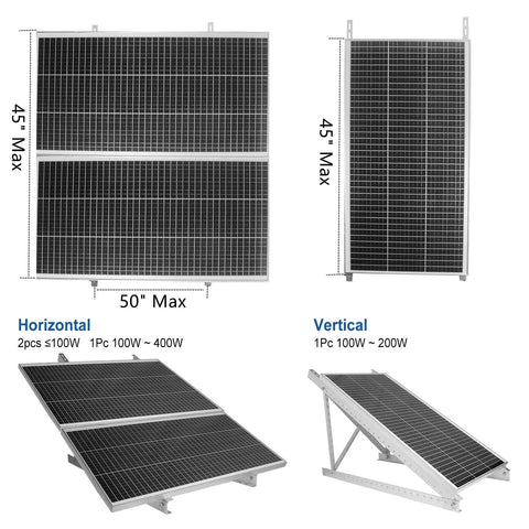Two Pack 45 Inch Solar Panel Mount Brackets With Foldable Tilt Legs And Reinforced Cross Bars For 100 To 400 Watt Panels Display