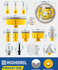 13-Piece Diamond Tile Hole Saw Kit For Ceramic Porcelain Granite Marble, detailed view with core bits, milling and chamfer bits