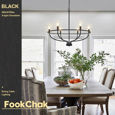 Dope Black 6 Light Farmhouse Chandelier For Dining Room Kitchen Island Living Room Entryway Foyer Industrial Metal Candle Hanging Lighting With E12 Sockets above dining table
