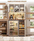 Mini Fridge Cabinet With Built In Charging Hub Power Outlets USB Ports LED Mood Lighting Microwave Shelf And Beverage Station White Kitchen Dorm Office Bar Cabinet For Liquor Coffee And Snacks with ample storage space.