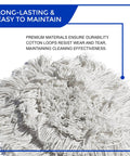 Heavy Duty Cotton Wedge Dust Mop Head For Hardwood Floors And Commercial Janitorial Use Rock Solid With Hand Stitched Yarn close-up of cotton loops.