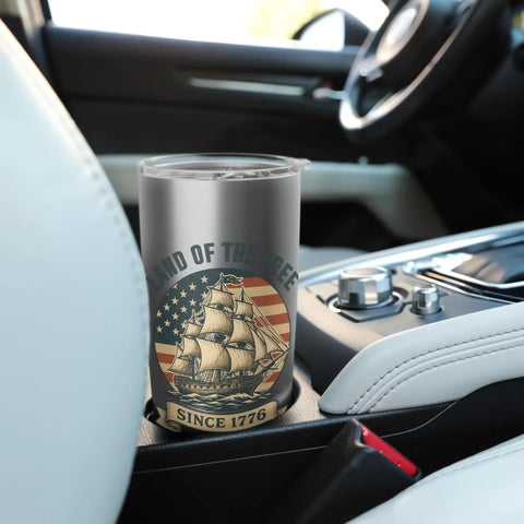 Patriotic Sailboat Stainless Steel Insulated Tumbler For Cold And Hot Beverages Red White And Blue Fourth Of July Gear in car