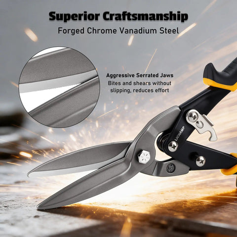 Heavy Duty 12 Inch Aviation Tin Snips For Sheet Metal Cutting Beast Of A Cutter With Long Straight Cut And Precise Jaws Drop Forged Chromium Vanadium Steel Built To Handle Tough Jobs