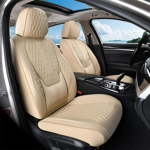 Universal Car Seat Covers Full Set With Nappa Leather Look Waterproof Seat Protector With Lumbar Support Scratch Resistant