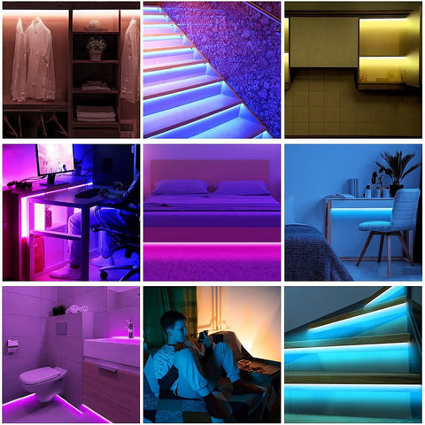 Motion Activated Under Bed Lights With 2x9.84 Ft RGB LED Strips Sensor Auto On In The Dark in bedroom, stairs, and living areas