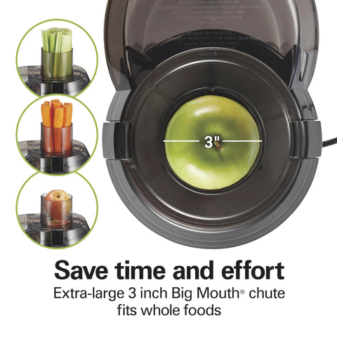 Hamilton Beach juicer machine with 3-inch feed chute, black finish, centrifugal extractor