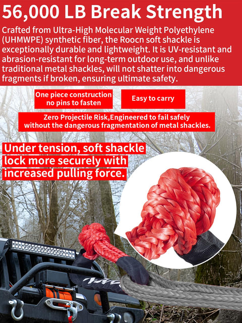Soft Shackle Recovery Tow Connector One Half Inch By Twenty Two Inch UHMWPE in use with protective sleeves on off-road vehicle