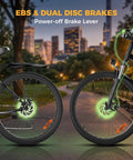 Electric Bike For Adults And Teens Foldable 14 Inch Commuter Ebike And 26 Inch Mountain Bike, showing dual disc brakes.