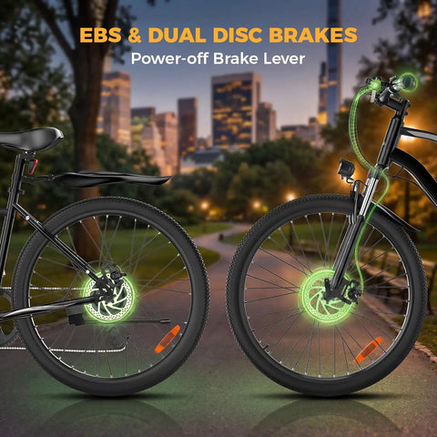 Huge 1500W Motor Electric Bike With Super Long Range And Swift Commuting Powers For Urban Rides Featuring Bold 26 Inch Tires And Heavy Duty Build For Any Terrain You Want To Crush Today. Black 26-inch electric bike with EBS and dual disc brakes