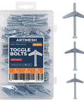 36 Piece Toggle Bolt Anchors Kit With 3 Size Metal Butterfly Drywall Anchors One Eighth Three Sixteenths One Quarter Inch For Hollow Walls And Ceilings Heavy Duty Gear For Shelving And Heavy Fixtures plastic case with assorted metal toggle bolts