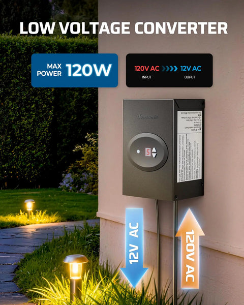 Low Voltage Outdoor Landscape Transformer With Dusk To Dawn Sensor And Timer Convert 120V AC To 12V AC Weatherproof 120W
