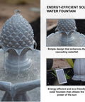 Close-up of Tall White 44 Inch Fiberglass Resin Solar Water Fountain with Panel and Auto Shut Off Pump for Home Garden Yard Decor