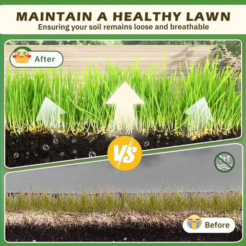 Dual Action Dethatcher Rake With 21 Tines And Adjustable Long Handle From 40 To 70 Inches Heavy Duty Metal Thatch Rake For Lawn Care Soil Aeration Turf And Artificial Grass benefits comparison before and after usage