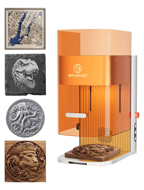 Dual Laser Engraver And Cutter With 20W Fiber Laser And 30W Diode Laser Beast Speed At 15000 Millimeters Per Second 0.001mm Engraving Precision 3D Engraving Machine For Jewelry Metal Wood shown engraving intricate designs on various materials.