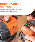 20v Max Cordless Drill And Impact Driver Combo Kit With Brushless Motor showing customizable speed settings and triggers.