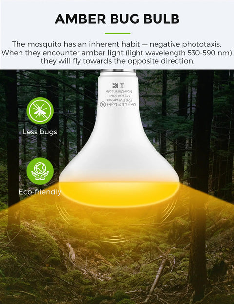Top Notch Led Yellow Bug Light Bulbs For Porch And Yard Use Non Attracting Br30 Shape With Standard E26 Base To Keep The Pesky Critters At Bay While Serving Up Smooth Glow For Your Deck Patio Or Backyard All Summer Long