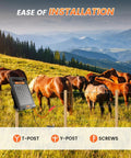 All Day Solar Electric Fence Charger Delivers 0.18 Joule Pulse For Up To 10 Miles Of Fence, Portable Solar Energizer in field with horses