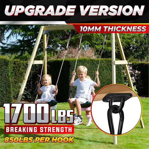 Ultra Heavy Duty Hammock Hanging Kit 1700 Lb Capacity With 2 M10 Stainless Pad Eye Hooks on a swing set with children swinging