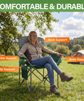 Person sitting in Oversized Camping Chairs 2 Pack With Cooler Bag And Cup Holder Padded Lawn Chairs Heavy Duty 350 Lbs