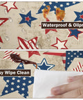 Patriotic Round Tablecloth With Elastic Edge For 40 44 Inch Tables Water Resistant Red White Blue Stars Outdoor