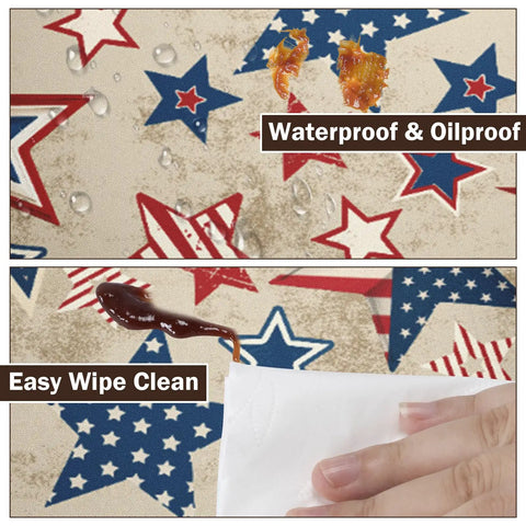 Patriotic Round Tablecloth With Elastic Edge For 40 44 Inch Tables Water Resistant Red White Blue Stars Outdoor