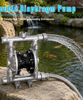 1.5 Inch Air Operated Double Diaphragm Pump With Aluminum Alloy Housing, Oil Free Pneumatic Transfer Pump, Dry Run Safe, Built Tough AODD Pump For Industrial Fluids And Chemical Handling on pond water