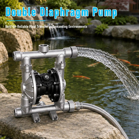 1.5 Inch Air Operated Double Diaphragm Pump With Aluminum Alloy Housing, Oil Free Pneumatic Transfer Pump, Dry Run Safe, Built Tough AODD Pump For Industrial Fluids And Chemical Handling on pond water